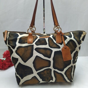 Dooney & Bourke Giraffe Printed Canvas Double Handles Zipper Closure Tote Bag